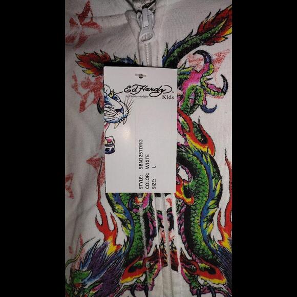 Ed Hardy Kids Hoodie Size Large White Y2K Full Zip New w/ Tags RARE - Picture 6 of 6
